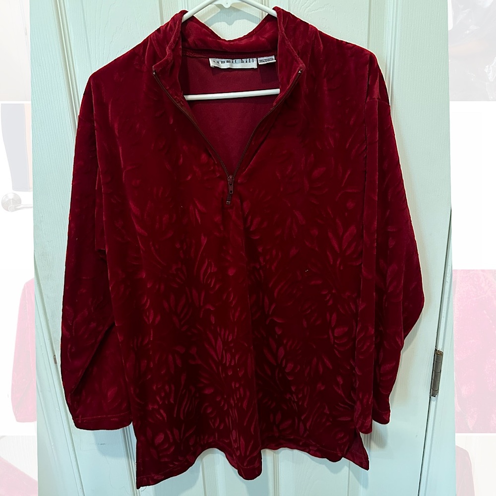 Summit Hill, women’s velour red quarter zip sweater